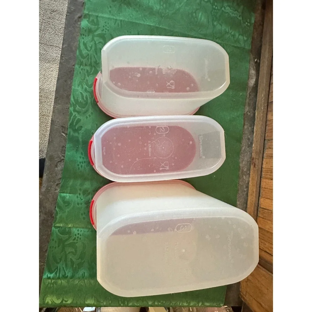 Tupperware Modular Mates Oval Set of 3 Clear Red Seals  Pantry Storage